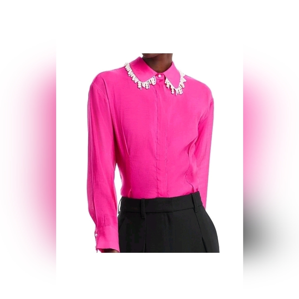 Gracia Vibrant Pink Blouse with Embellished Collar
